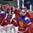 POPRAD, SLOVAKIA - APRIL 22: Russia's Kirill Slepets #8 high fives his bench after scoring against Finland during semifinal round action at the 2017 IIHF Ice Hockey U18 World Championship. (Photo by Andrea Cardin/HHOF-IIHF Images)